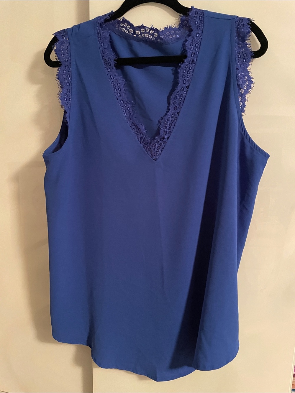 Sleeveless Lace-Trim V-Neck Top - Blue